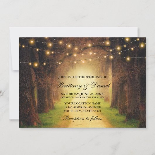 Invitation Chemin de la forêt rustique Lumières Mariage vert (Devant)
