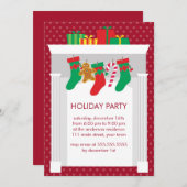 Invitation Cheminée avec Noël Stockings Party (Devant / Derrière)