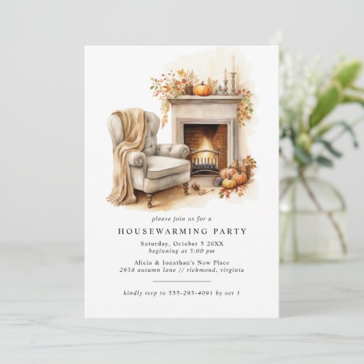 Invitation Cheminée | Cosy Automne Automne Fête de la Ménage (Debout devant)