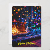 Invitation Cheminée cosy chat mignon Joyeux Noël (Devant)