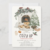 Invitation Cheminée Cosy Fête de Noël Chien Chat (Devant)