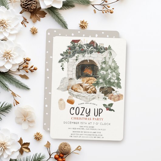 Invitation Cheminée Cosy Fête de Noël Chien Chat