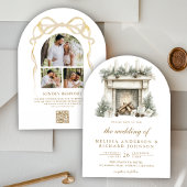 Invitation Cheminée de Noël Arc de Code QR de Photo de Mariag