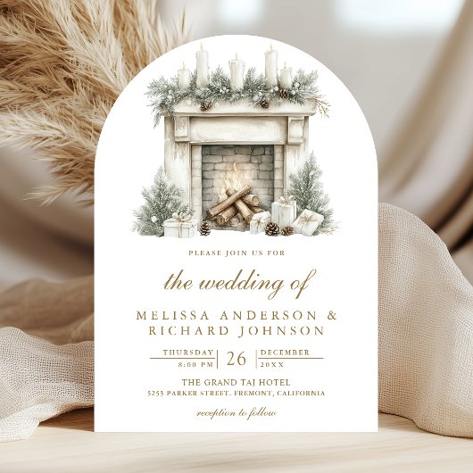 Invitation Cheminée de Noël Arc de Code QR de Photo de Mariag
