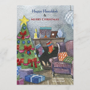Invitation Cheminée de Noël avec Menorah Holiday Card