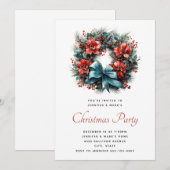 Invitation Chemise d'aquarelle de Noël avec fête Holly (Devant / Derrière)