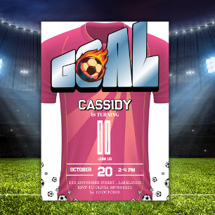 Invitation Chemise de foot fille rose et blanche Fête d'anniv