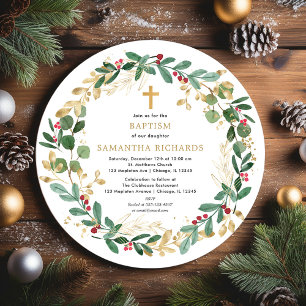 Invitation Chemise de Noël rouge bordeaux verdure baptême