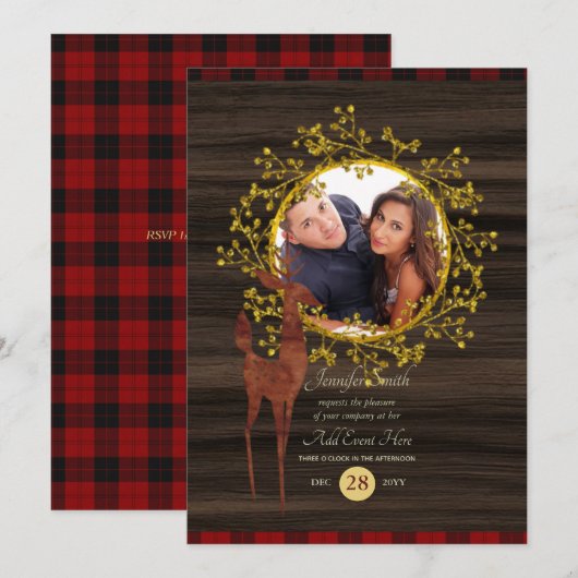 Invitation Chemise écossaise rustique au thème buffle et cerf (Devant / Derrière)