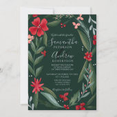 Invitation Chemise fleurie rouge motif mariage d'hiver (Devant)