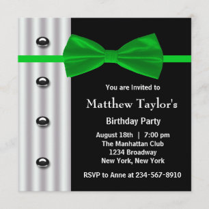 Invitation Chemise noire noeud papillon vert pour hommes fête