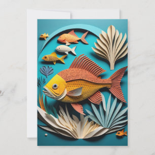 Invitation Chemise T-shirt à motif de poisson en art papier 3
