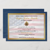 Invitation Chêne d'or en bois bleu - Retraite militaire (Devant / Derrière)