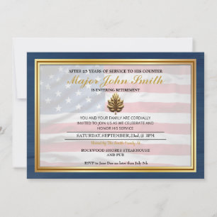 Invitation Chêne d'or en bois bleu - Retraite militaire