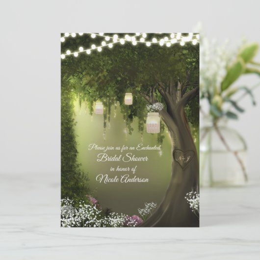 Invitation Chêne Rustique Forêt Enchantée Jardin Mariage (Debout devant)