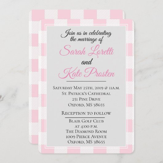 Invitation Chèque de buffle rose (Devant / Derrière)