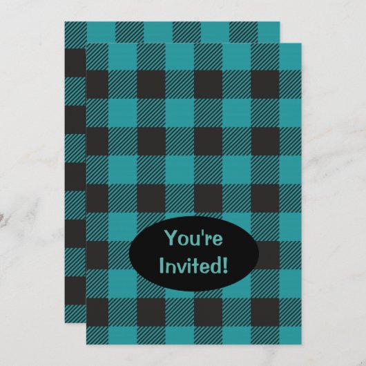 Invitation Chèque Turquoise Turquoise Bleu Bleu Buffalo Noir (Devant / Derrière)