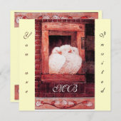 Invitation CHÈQUES BLANCHES À LA FENÊTRE monogramme, rouge, c (Devant / Derrière)