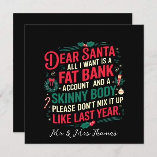 Invitation Cher Père Noël Tout ce que je veux c'est un compte (Devant / Derrière)