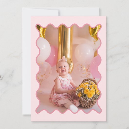 Invitation Chercher sur le dessus Pink Bow 1er Anniversaire P (Dos)