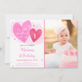 Invitation Chérie Coeurs d'or rose Premier anniversaire (Devant)