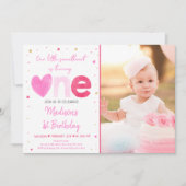 Invitation Chérie Coeurs d'or rose Premier anniversaire (Devant)