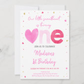 Invitation Chérie Coeurs d'or rose Premier anniversaire (Devant)