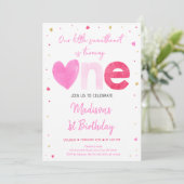 Invitation Chérie Coeurs d'or rose Premier anniversaire (Debout devant)