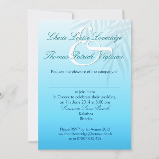 Invitation Cherie & Tom Exotic Beach ::custom : (Dos)