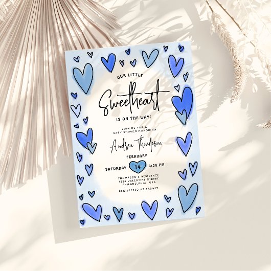 Invitation Chérie Valentine Coeurs Blue Boy Baby shower