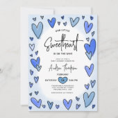 Invitation Chérie Valentine Coeurs Blue Boy Baby shower (Devant)
