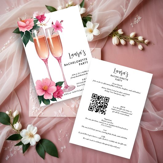 Invitation Cherish Cute Floral Champagne Flutes Bachelorette