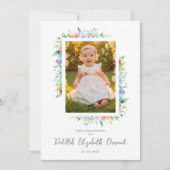 Invitation Cherish Cute Floral Frame Christening Photo  (Devant)