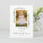 Invitation Cherish Cute Floral Frame Christening Photo  (Debout devant)