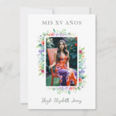 Invitation Cherish Cute Floral Frame Quinceañera Photo (Devant)