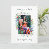 Invitation Cherish Cute Floral Frame Quinceañera Photo (Debout devant)