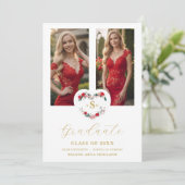 Invitation Cherish  Floral Heart Initials Graduate 2 Photos (Debout devant)