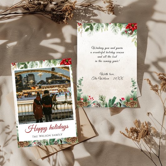 Invitation Cherish Memories Floral Frame Photo Holiday Card