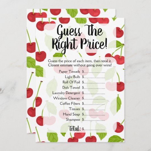 Invitation Cherries Devinez Le Prix Fête des mariées Jeu Cher (Devant / Derrière)