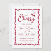 Invitation Cherry 1er anniversaire Pink Bow Coquette Invitati (Devant)