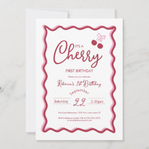 Invitation Cherry 1er anniversaire Pink Bow Coquette Invitati