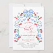 Invitation Cherry Baby est sur le point de Bloom Blue Bow bab (Devant)