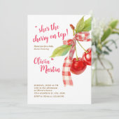 Invitation Cherry Baby Shower Invitation: Pink Bow, Berries (Debout devant)