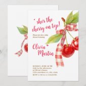 Invitation Cherry Baby Shower Invitation: Pink Bow, Berries (Devant / Derrière)