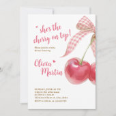 Invitation Cherry Baby Shower Invitation: Pink Bow, Berries (Devant)