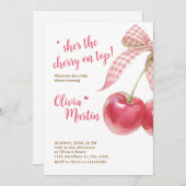 Invitation Cherry Baby Shower Invitation: Pink Bow, Berries (Devant / Derrière)