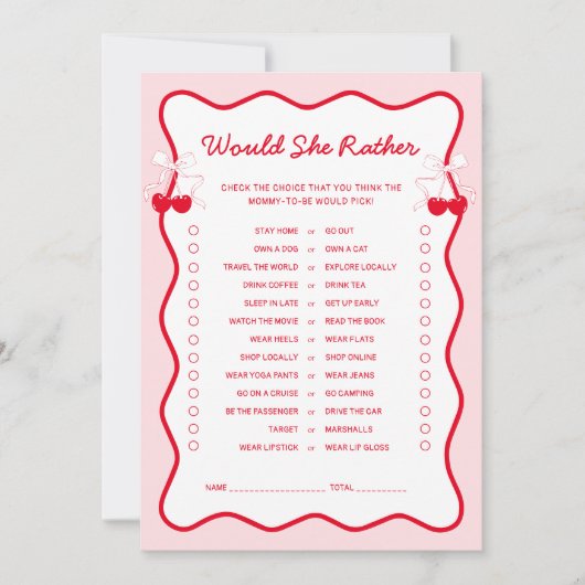 Invitation Cherry Baby Shower Would She Rather Game Card (Devant)