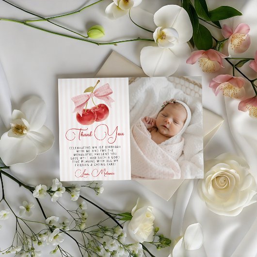 Invitation Cherry Birthday Photo Thank You