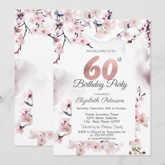 Invitation Cherry Blossom 60e anniversaire (Devant / Derrière)