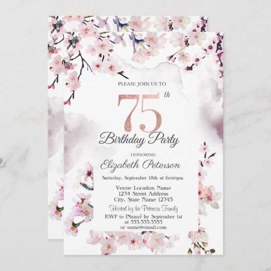 Invitation Cherry Blossom 75e anniversaire (Devant / Derrière)